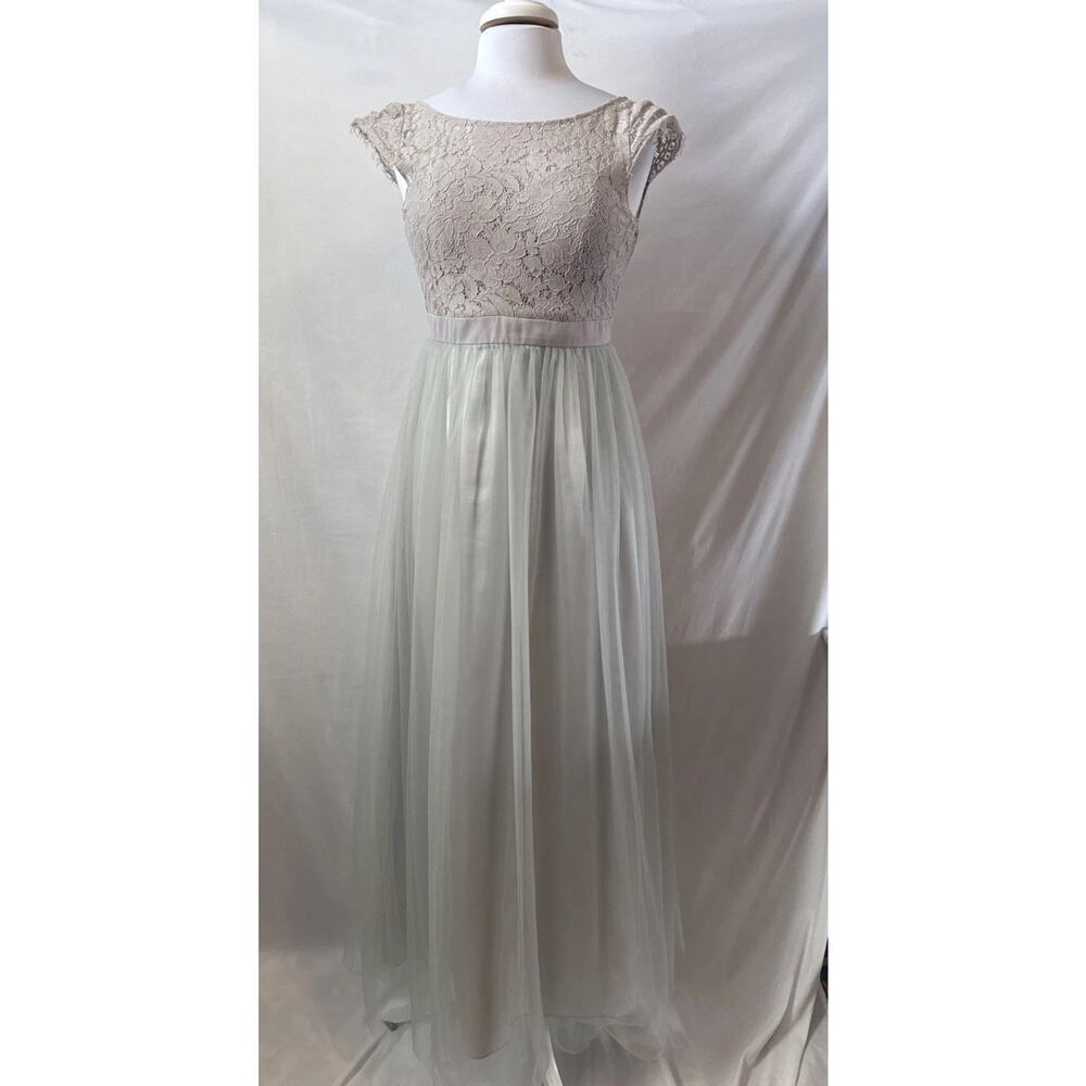 Iefiel Formal Lace Maxi Dress Women’s 10 Flowy‎ Fairy Bridesmaid Party Gray Mint